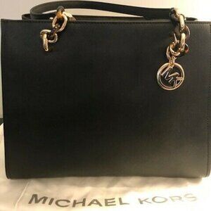 Michael Kors Black Leather Hand Bag For Women